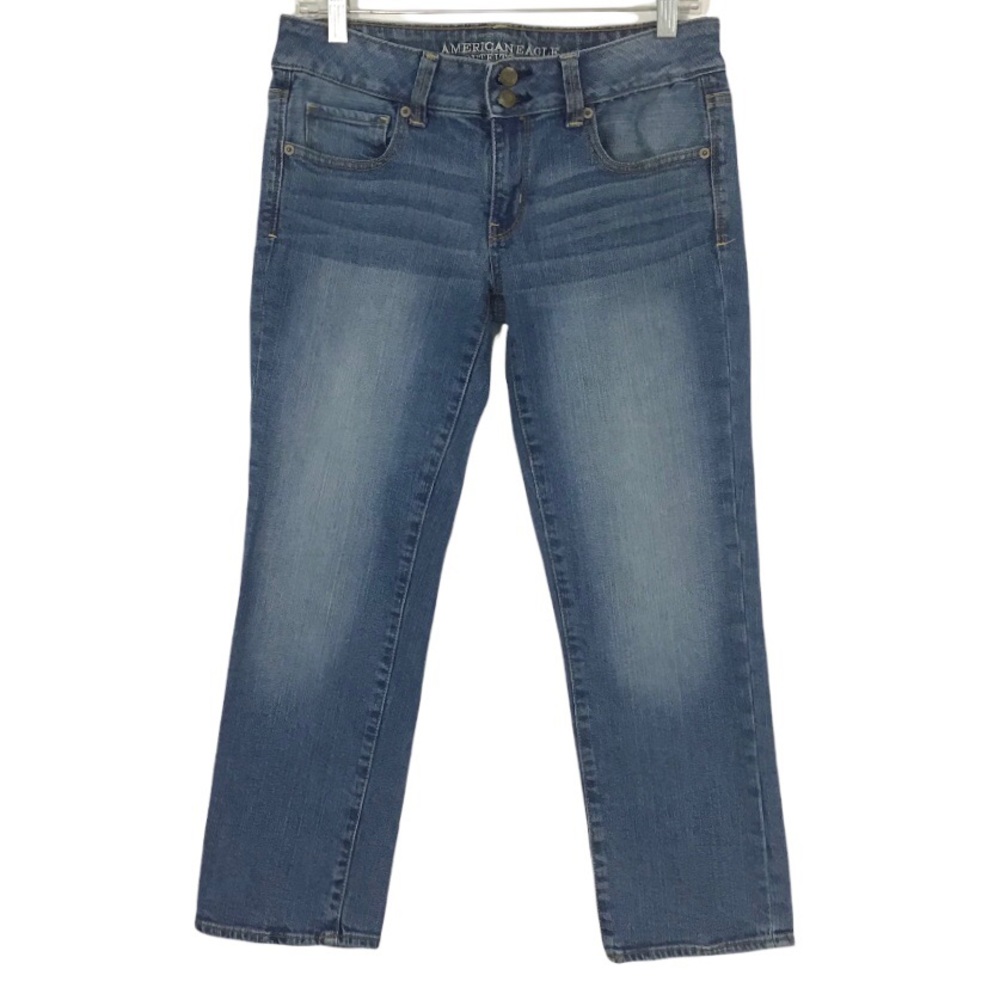American Eagle Artist Crop Stretch Jeans Womens Size 8 Factory Fade 2 Button Zip